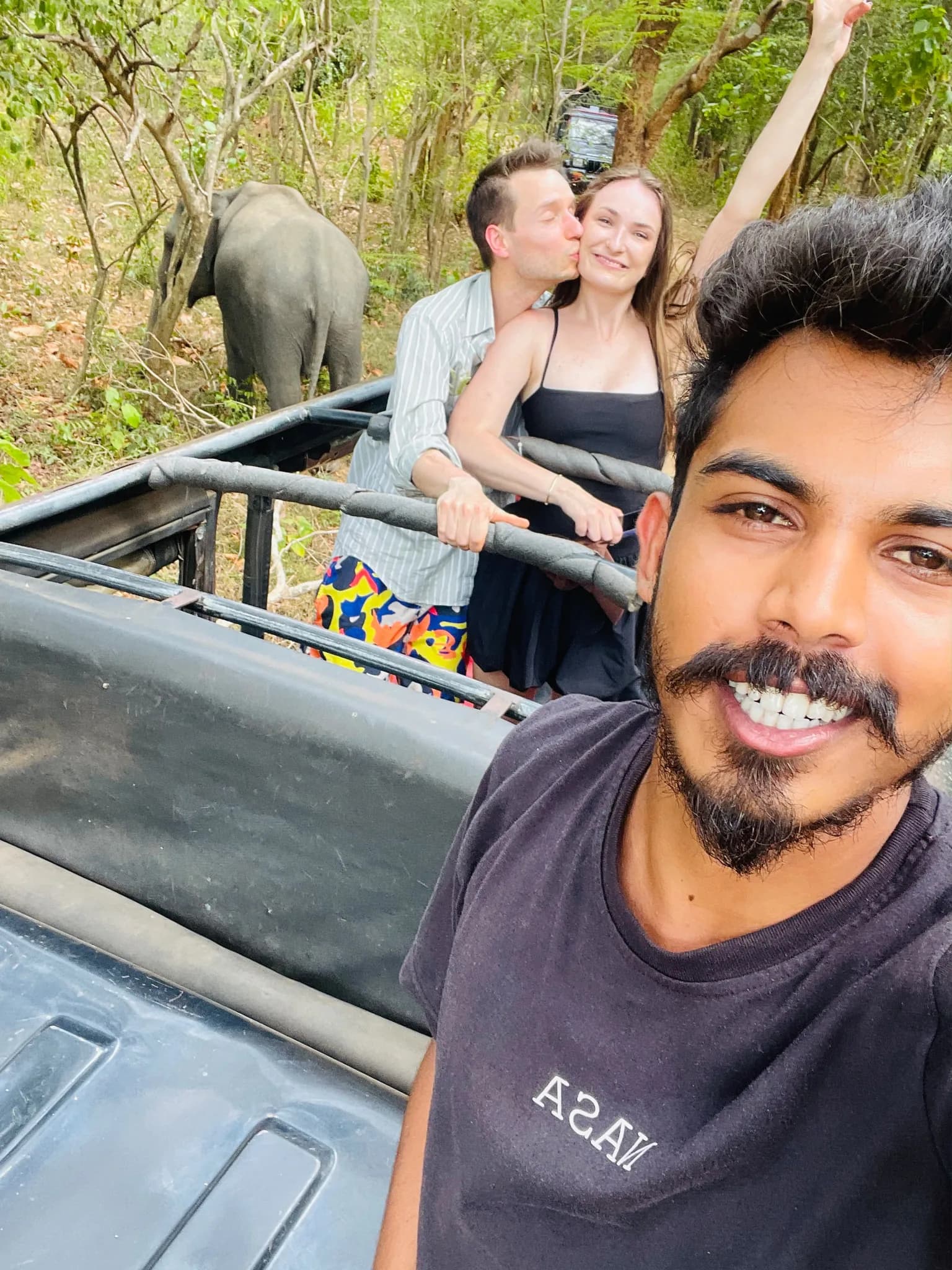 Elephants gathering at the reservoir